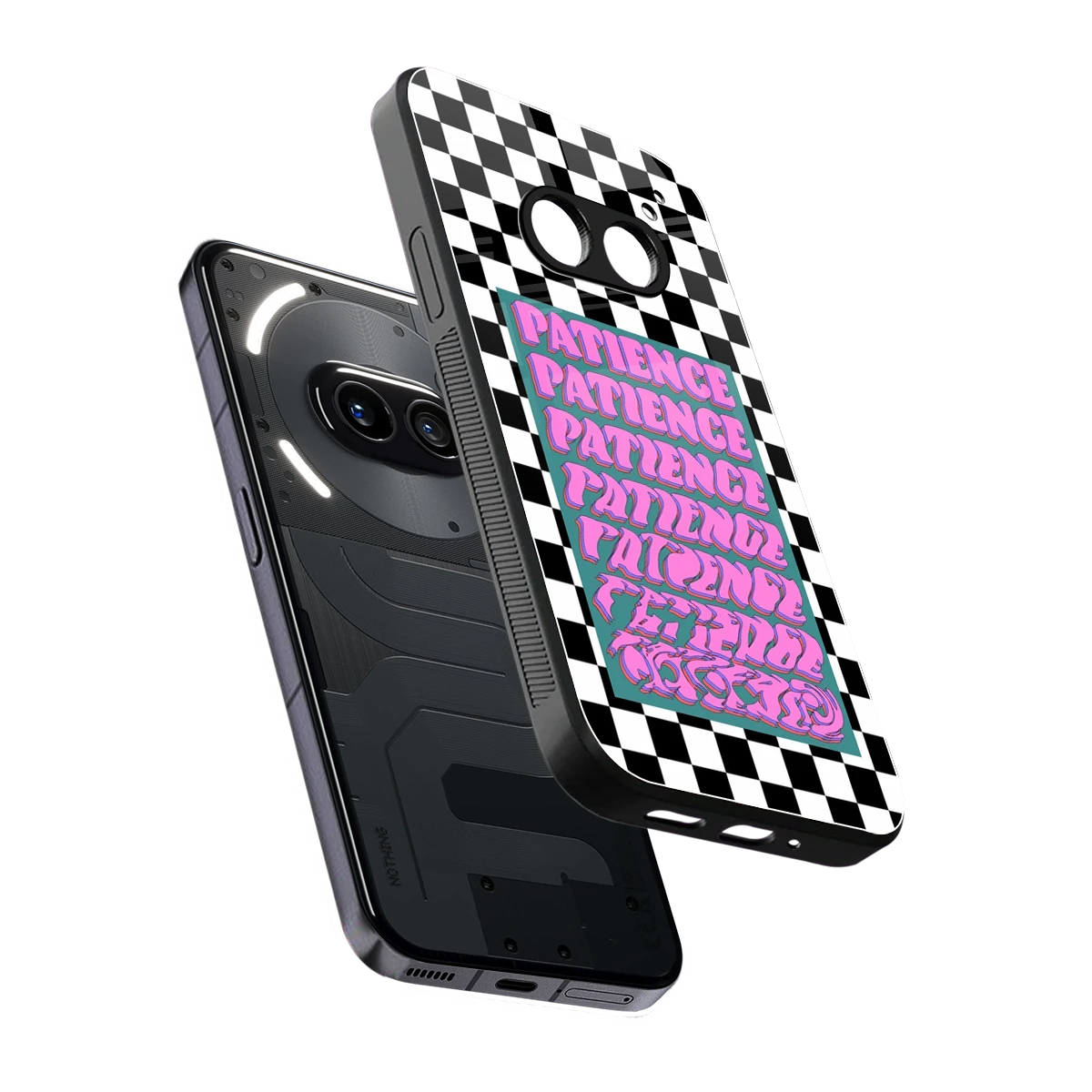 Patience Checkered sleek nothing phone 2a cover with tempered glass back and TPU edges