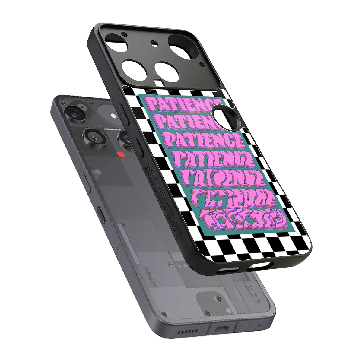 Patience Checkered sleek nothing phone 3 cover with tempered glass back and TPU edges