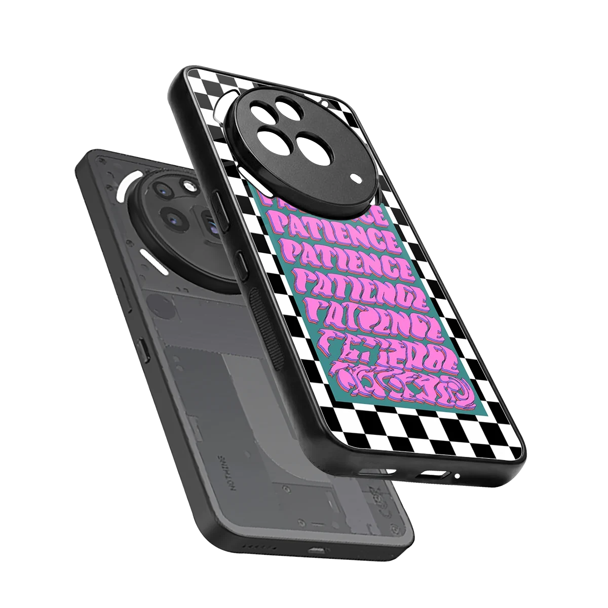 Patience Checkered sleek nothing phone 3a pro cover with tempered glass back and TPU edges