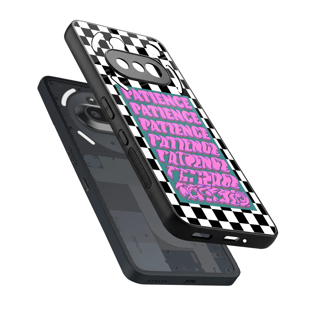 Patience Checkered sleek nothing phone 3a cover with tempered glass back and TPU edges