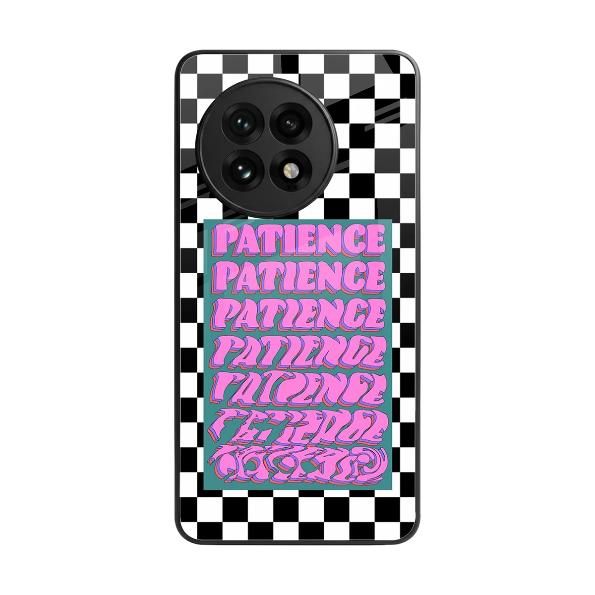 Patience Checkered back phone cover | glass case for oneplus 13r