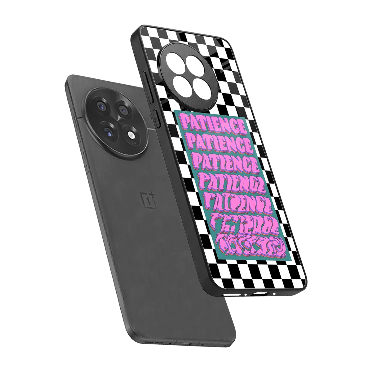 Patience Checkered sleek oneplus 13r cover with tempered glass back and TPU edges