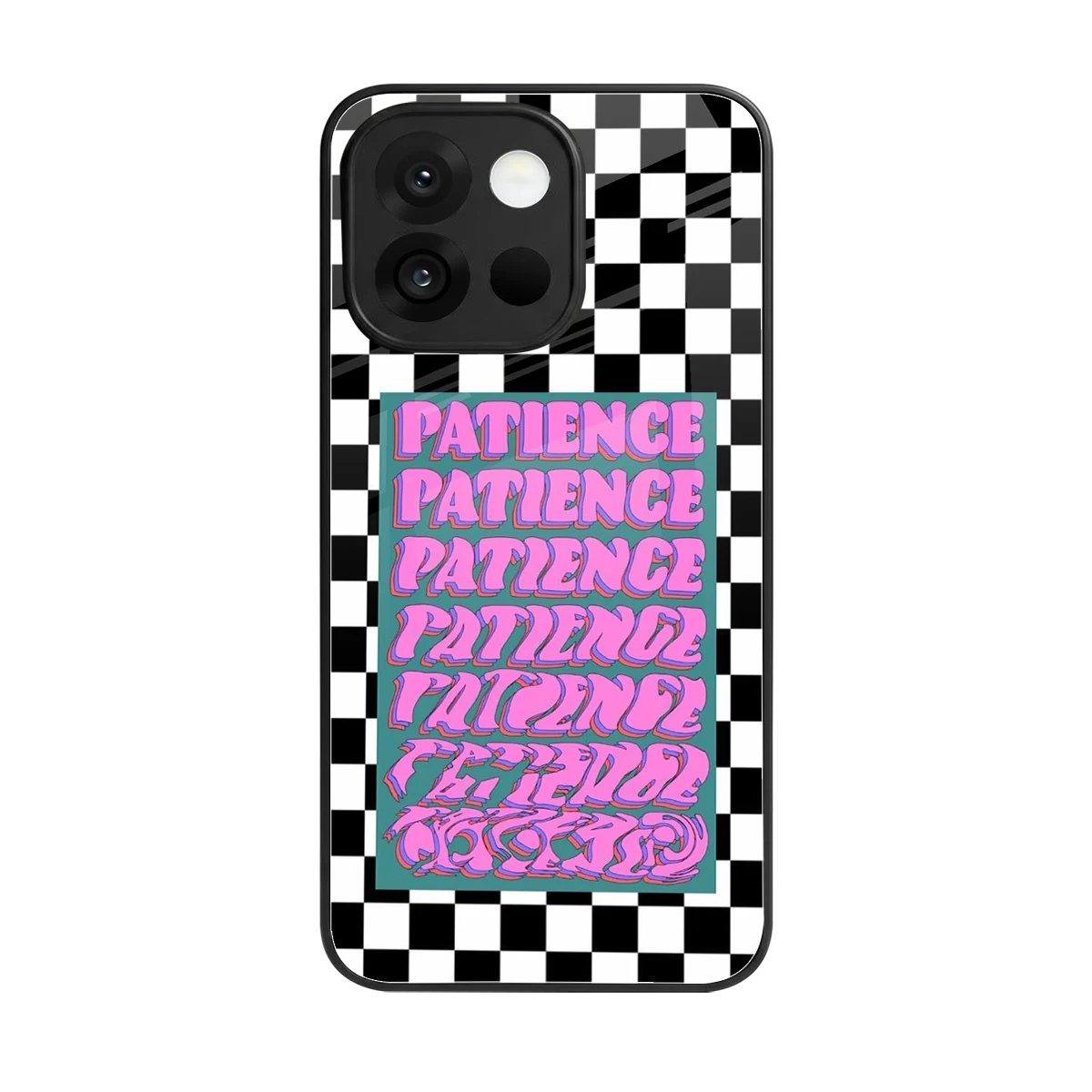 Patience Checkered back phone cover | glass case for oneplus 13s