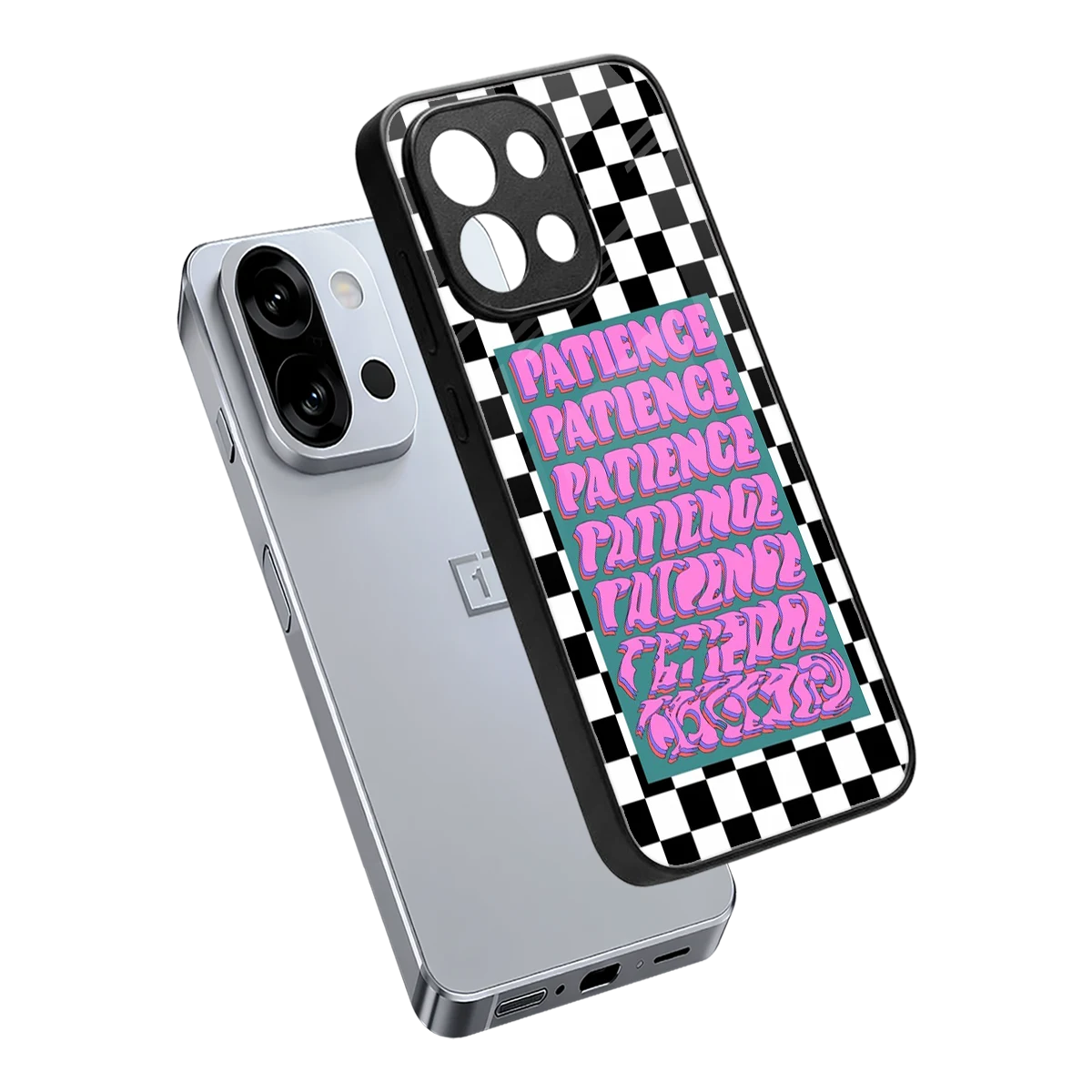 Patience Checkered sleek oneplus 13s cover with tempered glass back and TPU edges