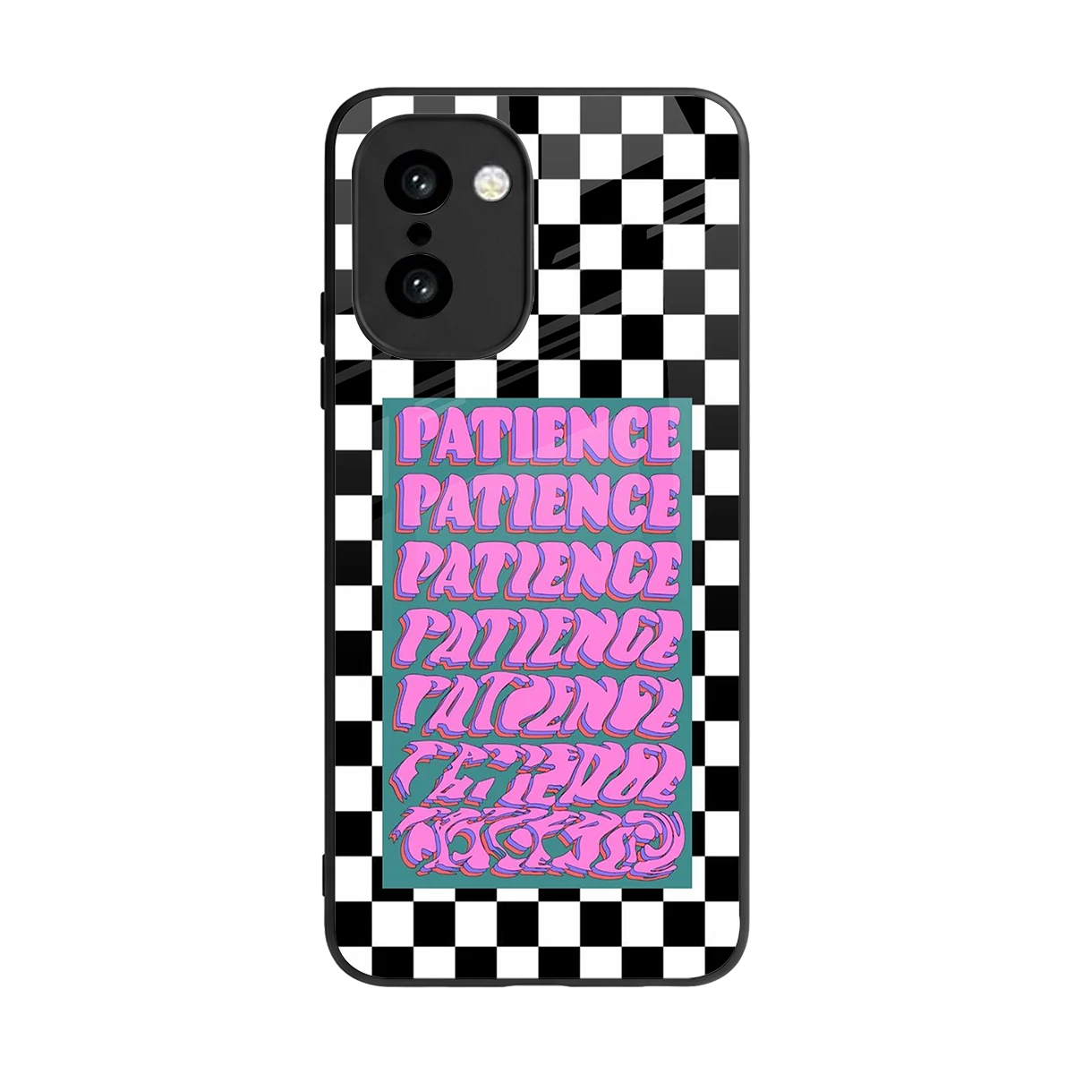 Patience Checkered back phone cover | glass case for oneplus 15r