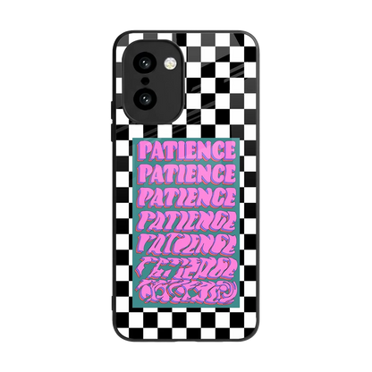 Patience Checkered back phone cover | glass case for oneplus 15r