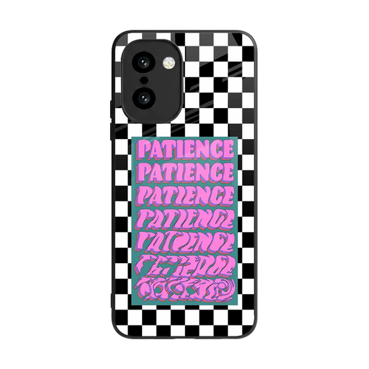 Patience Checkered back phone cover | glass case for oneplus 15r