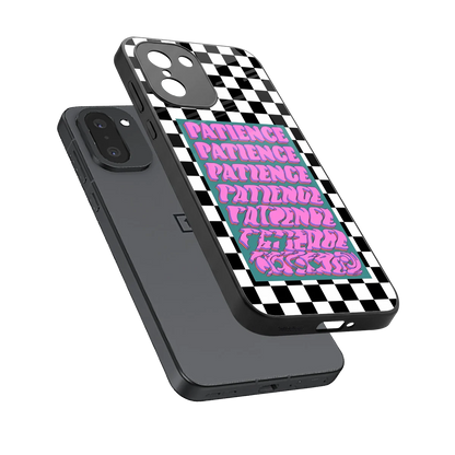 Patience Checkered sleek oneplus 15r cover with tempered glass back and TPU edges