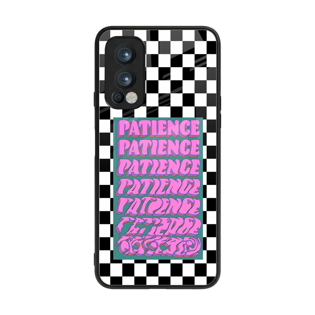 Patience Checkered back phone cover | glass case for oneplus nord 2