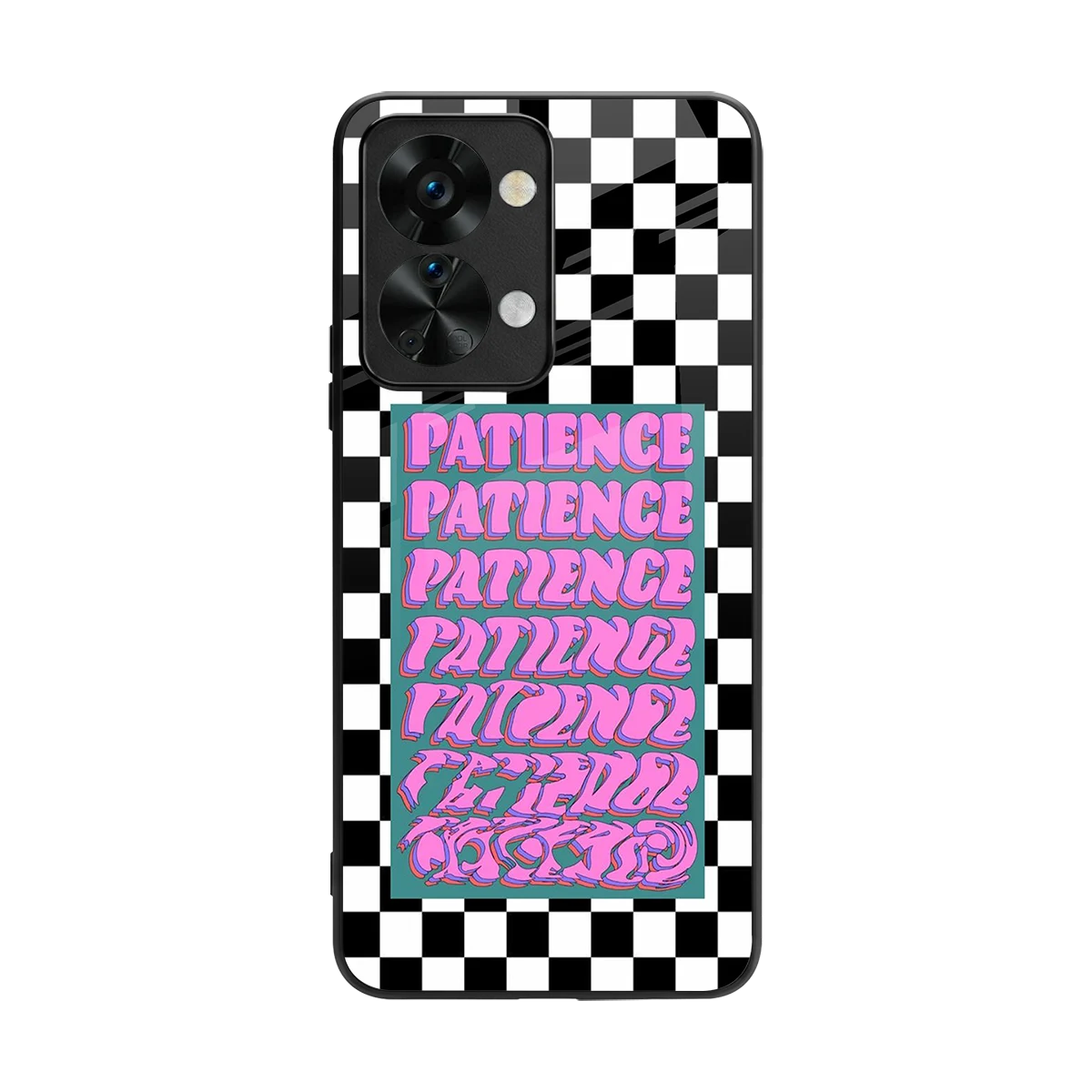 Patience Checkered back phone cover | glass case for oneplus nord 2t