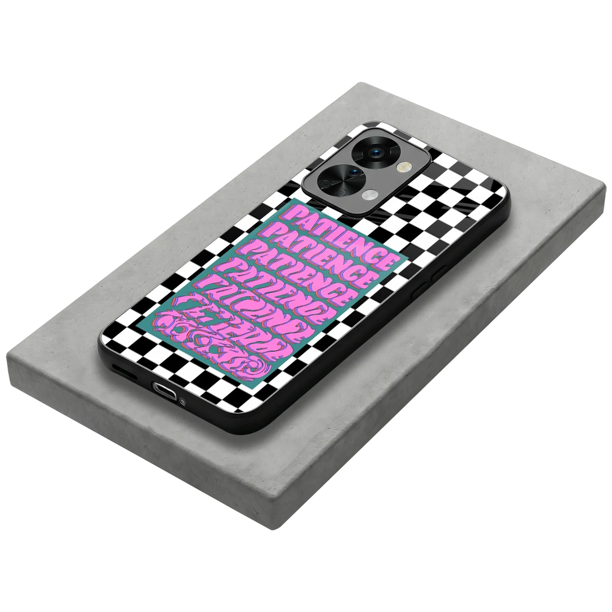Patience Checkered stylish phone case for oneplus nord 2t | glossy glass and slim fit
