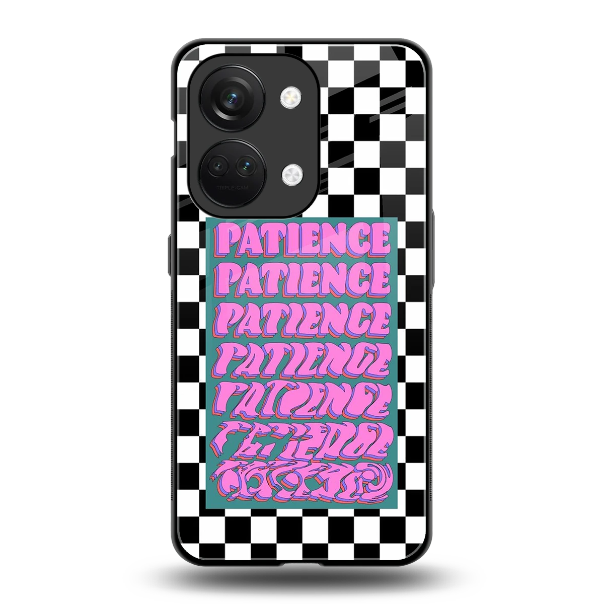 Patience Checkered back phone cover | glass case for oneplus nord 3