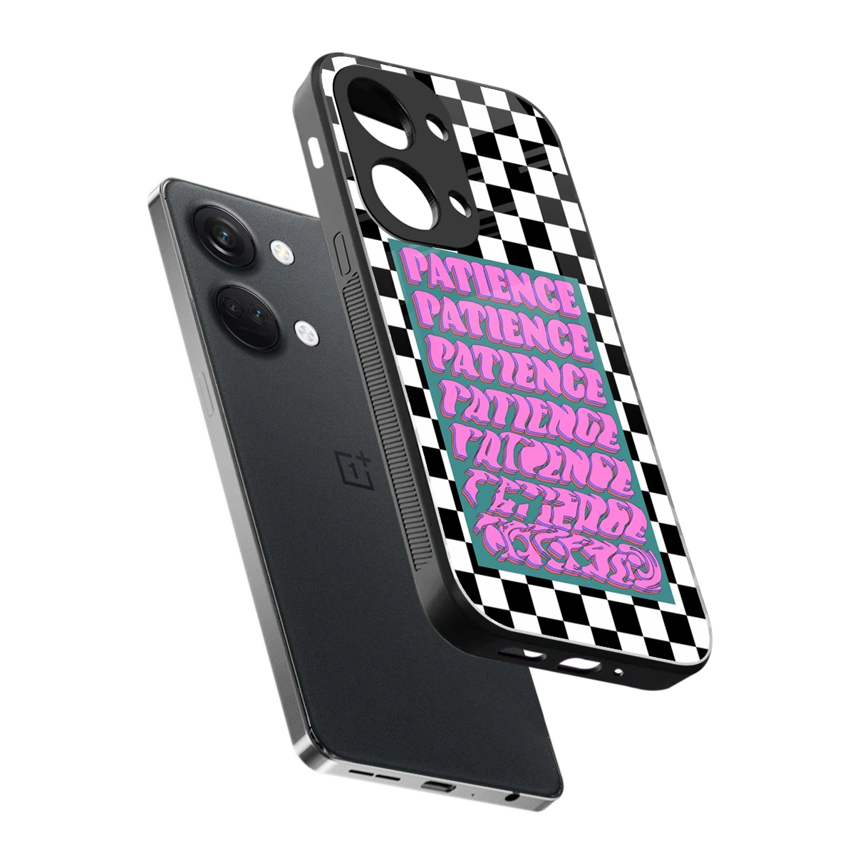 Patience Checkered sleek oneplus nord 3 cover with tempered glass back and TPU edges