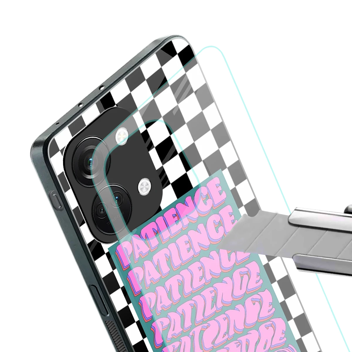 Patience Checkered stylish phone case for oneplus nord 3 | glossy glass and slim fit