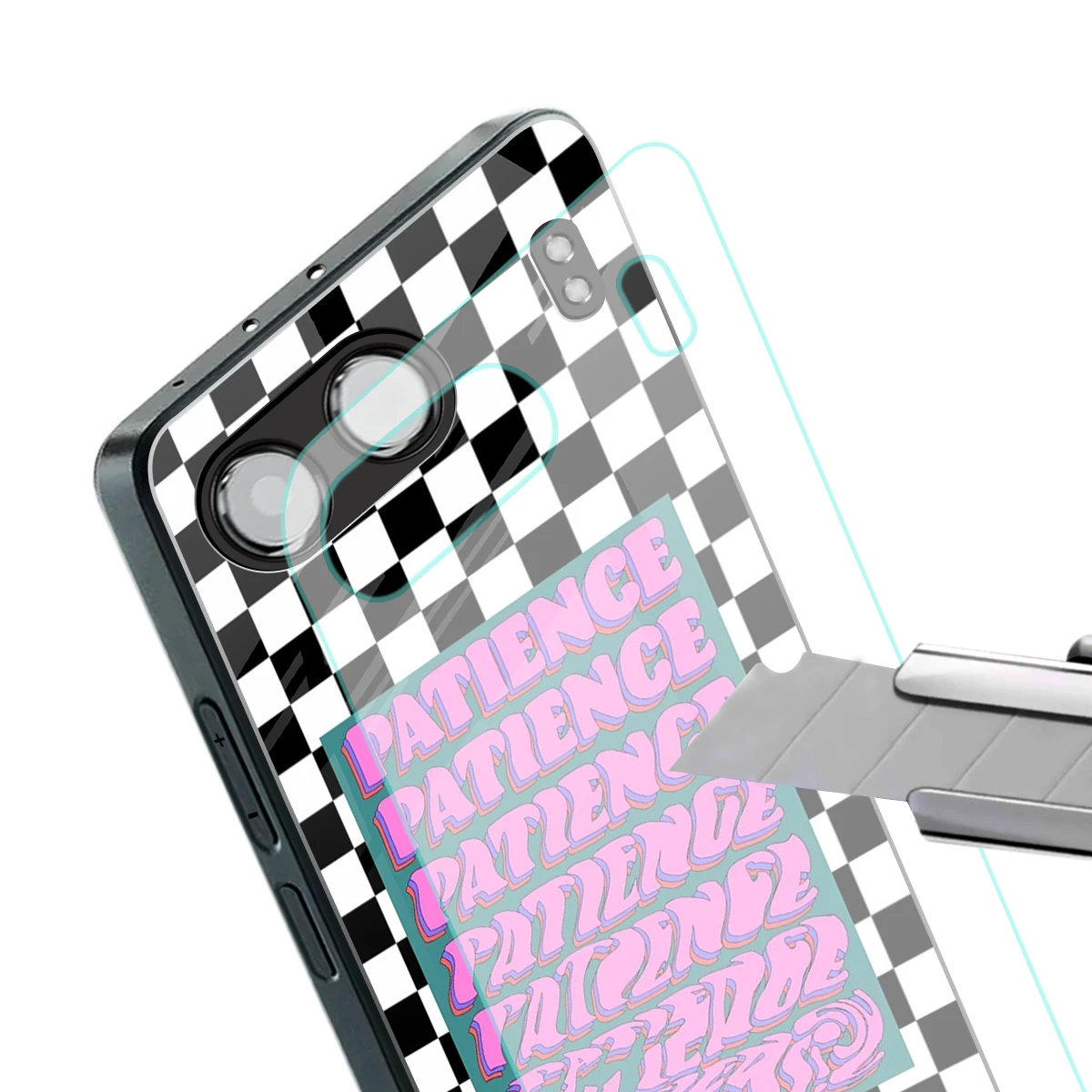 Patience Checkered stylish phone case for oneplus nord 4 | glossy glass and slim fit
