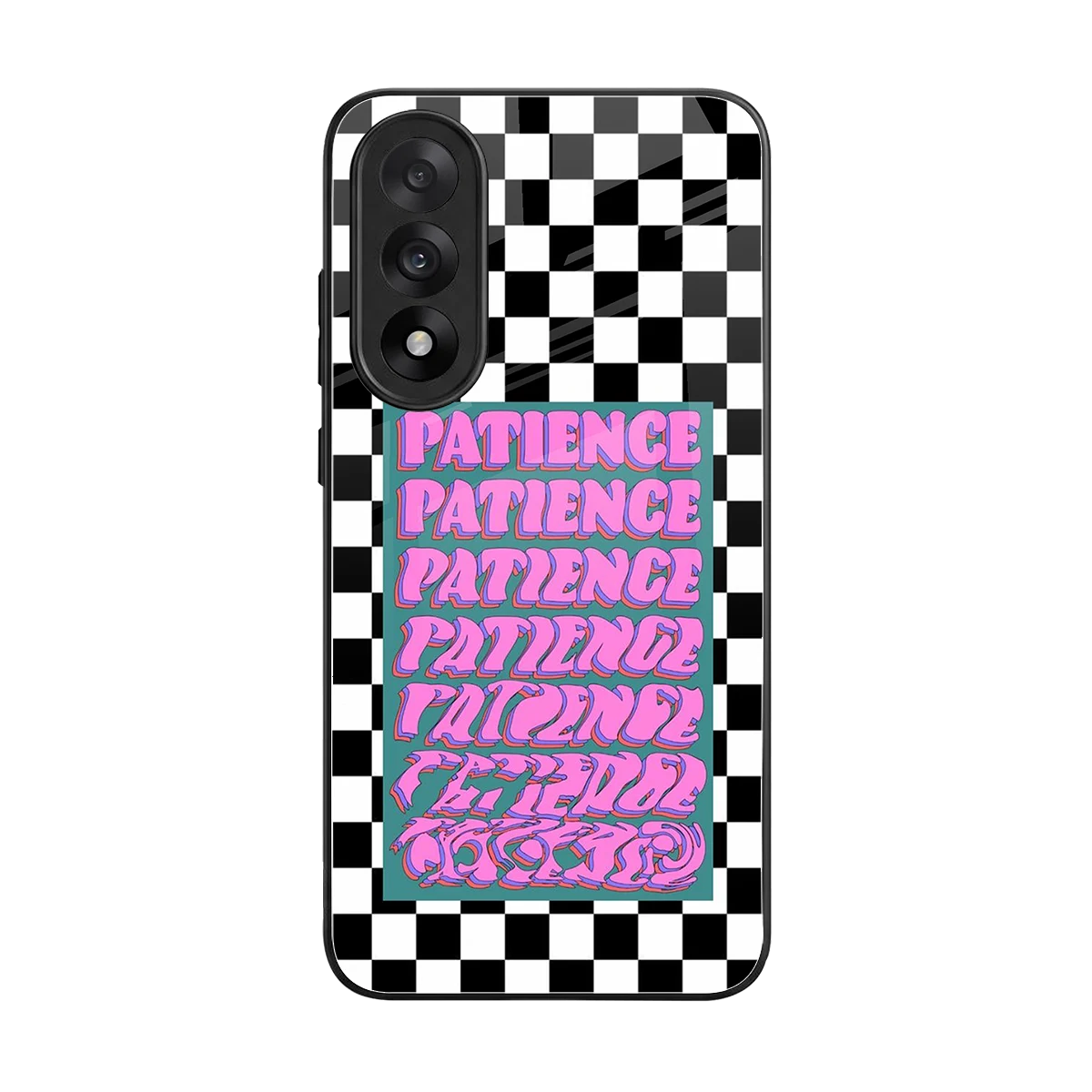 Patience Checkered back phone cover | glass case for oneplus nord 5