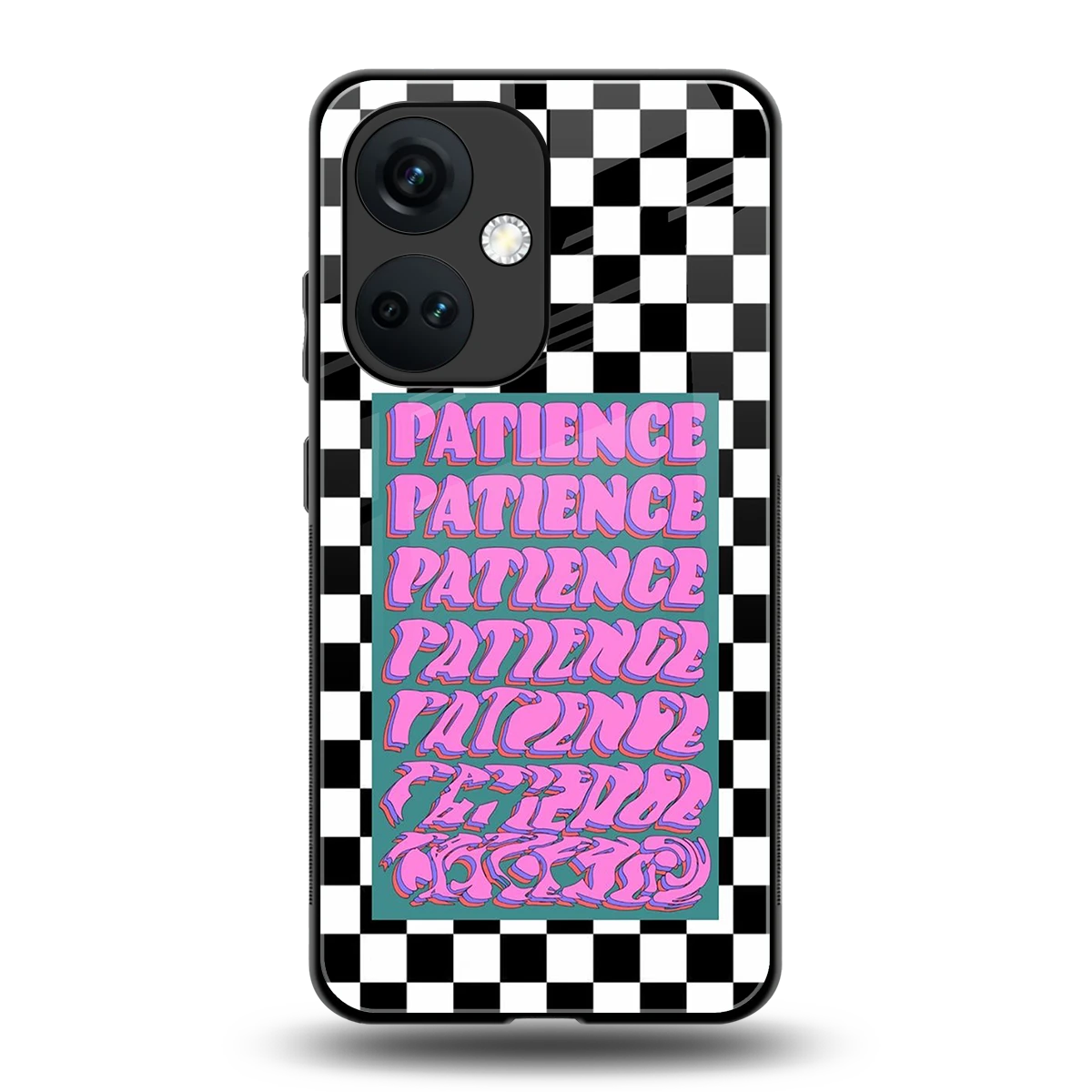 Patience Checkered back phone cover | glass case for oneplus nord ce 3