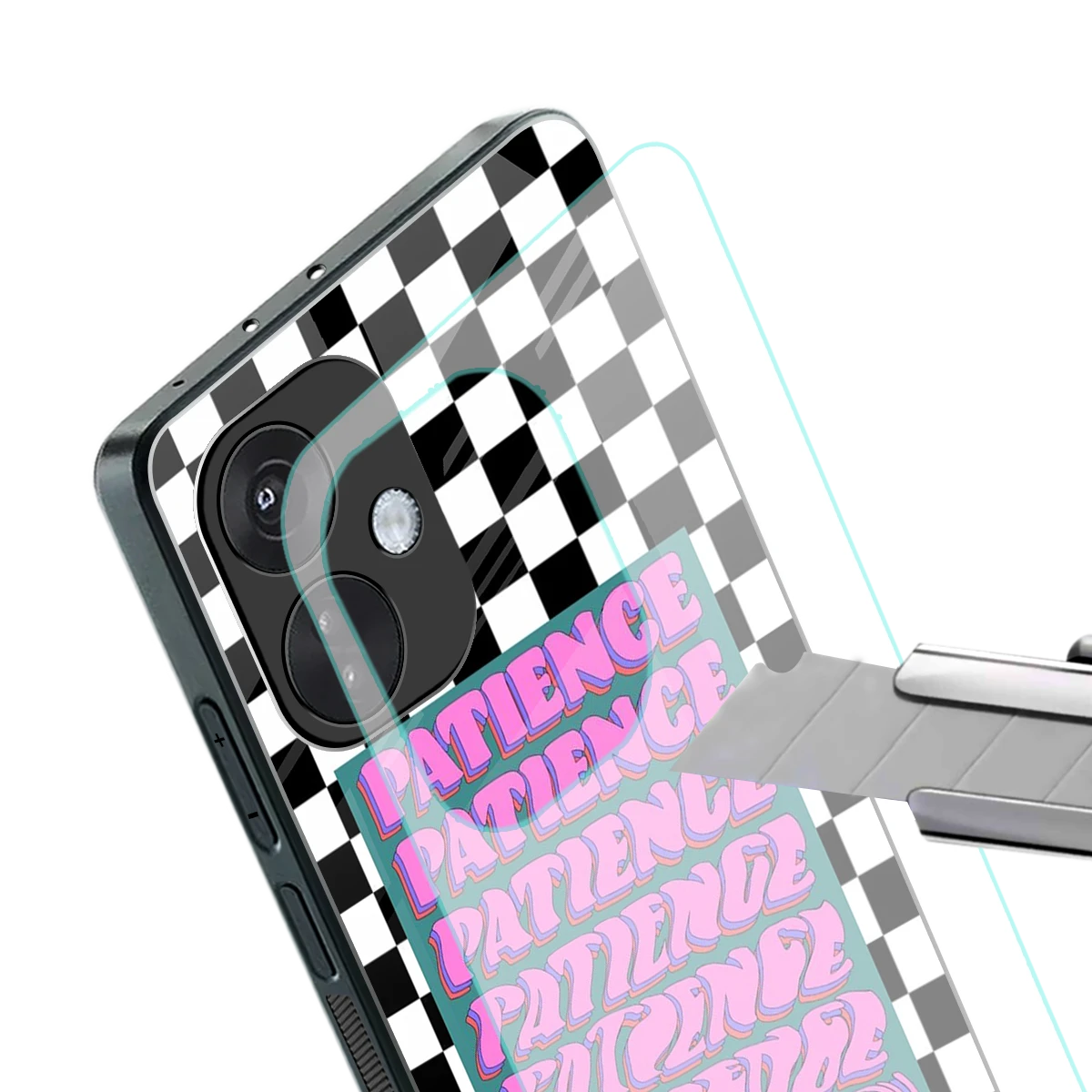 Patience Checkered stylish phone case for oneplus nord ce 3 | glossy glass and slim fit