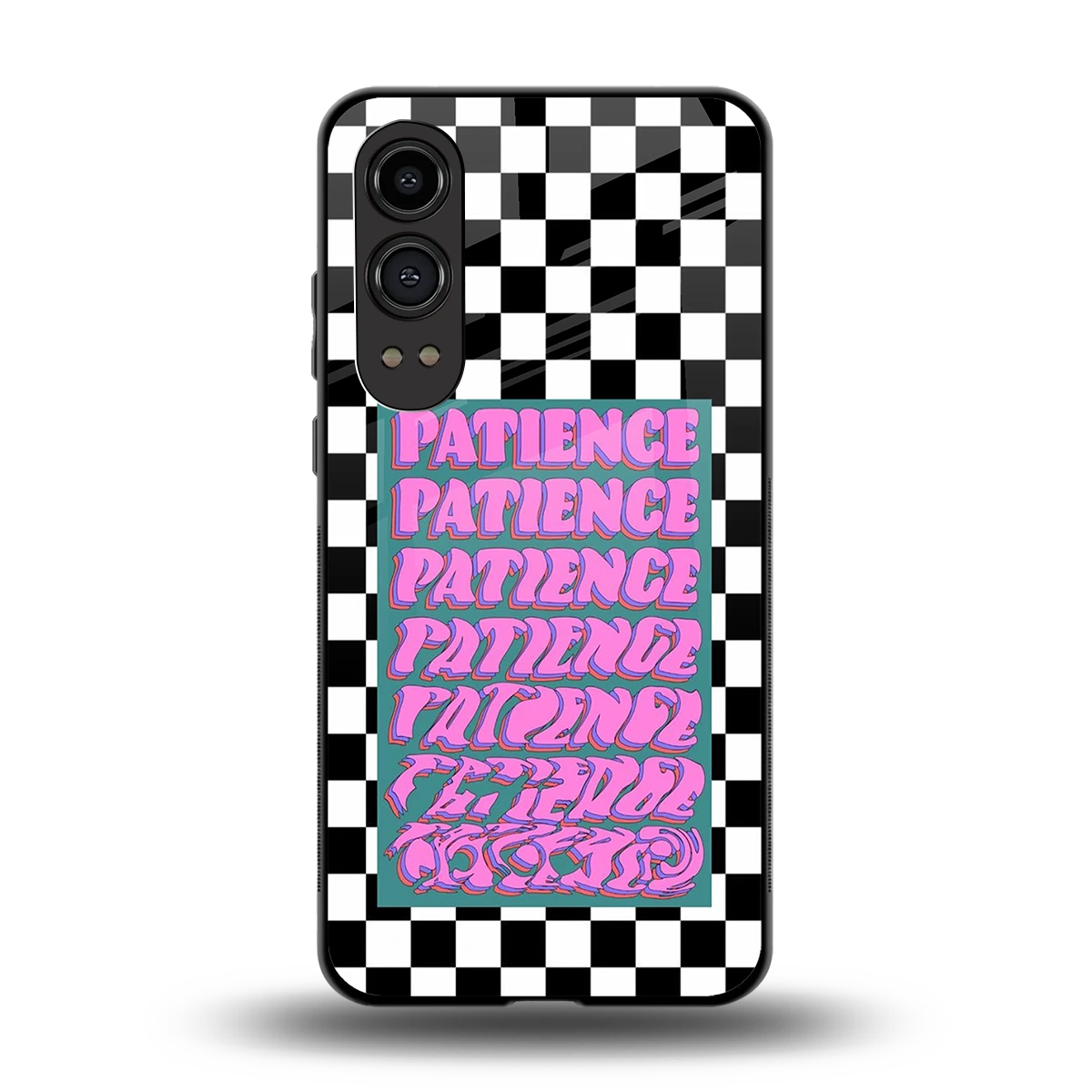 Patience Checkered back phone cover | glass case for oneplus nord ce 4 lite