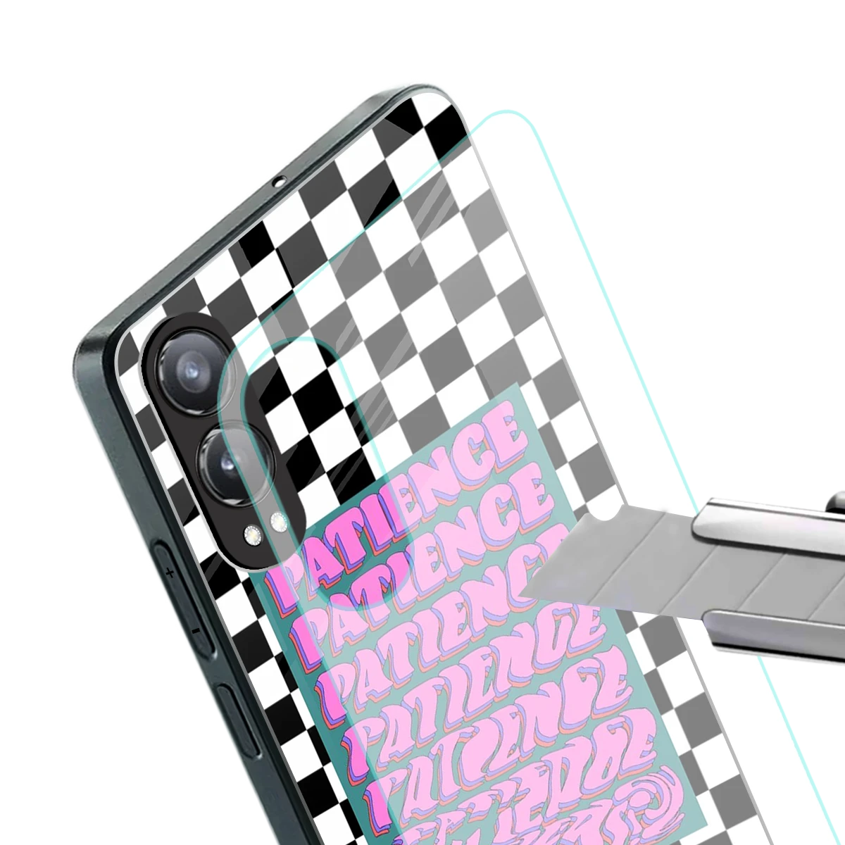 Patience Checkered stylish phone case for oneplus nord ce 4 lite | glossy glass and slim fit