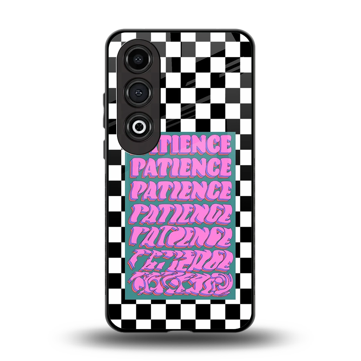 Patience Checkered back phone cover | glass case for oneplus nord ce 4