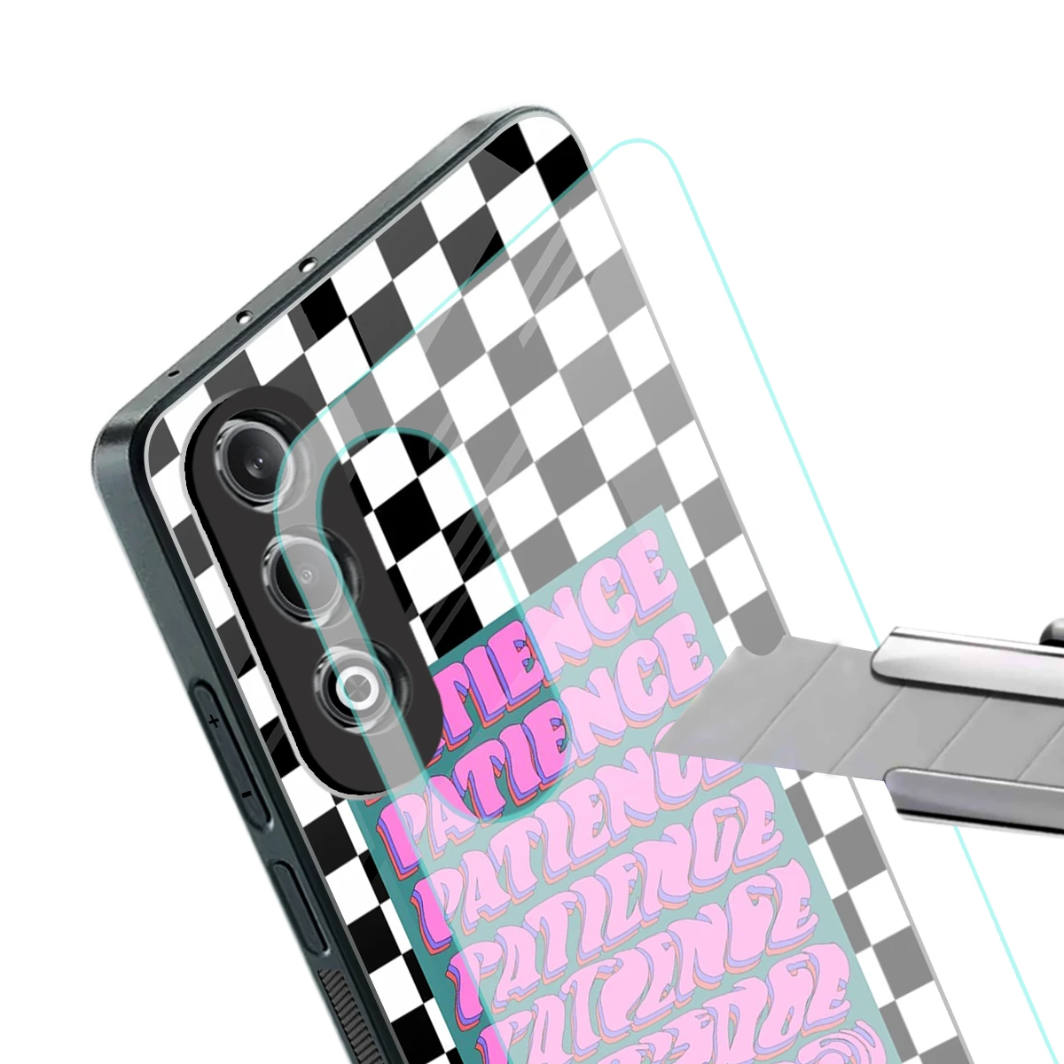 Patience Checkered stylish phone case for oneplus nord ce 4 | glossy glass and slim fit