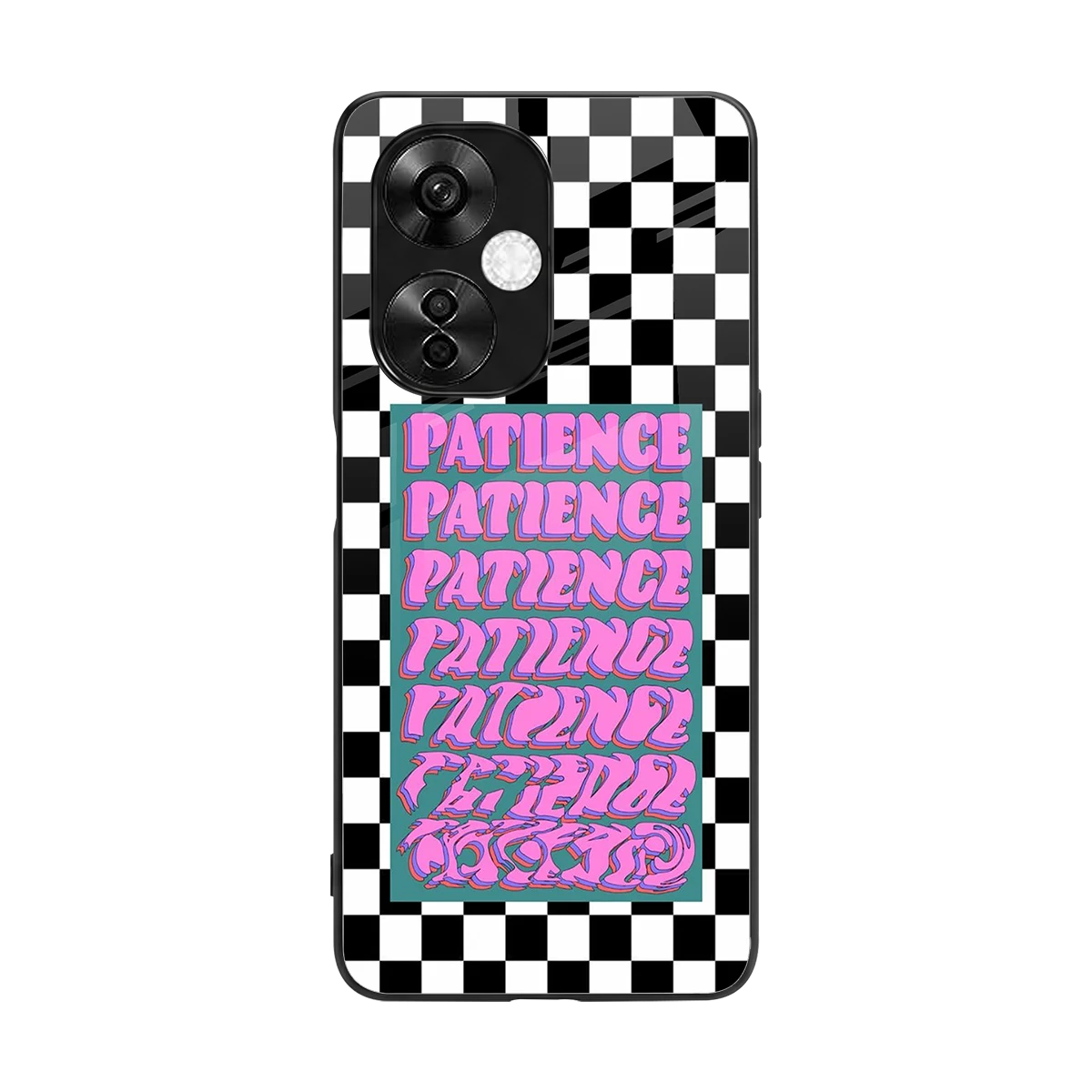 Patience Checkered back phone cover | glass case for oneplus nord ce 3 lite