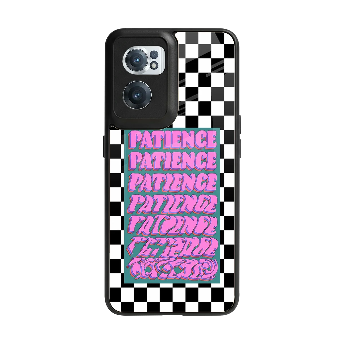 Patience Checkered back phone cover | glass case for oneplus nord ce 2