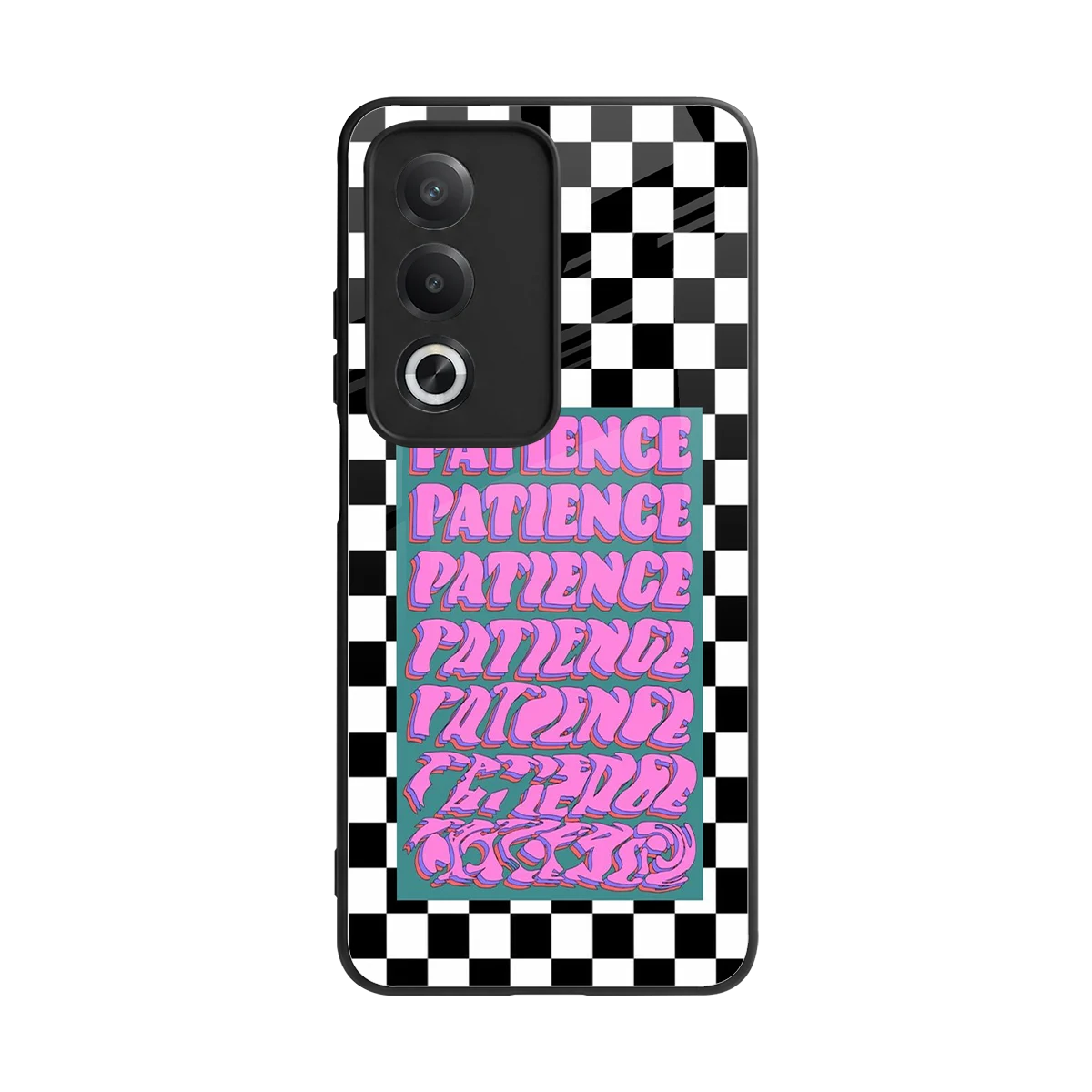 Patience Checkered back phone cover | glass case for oppo a3 pro