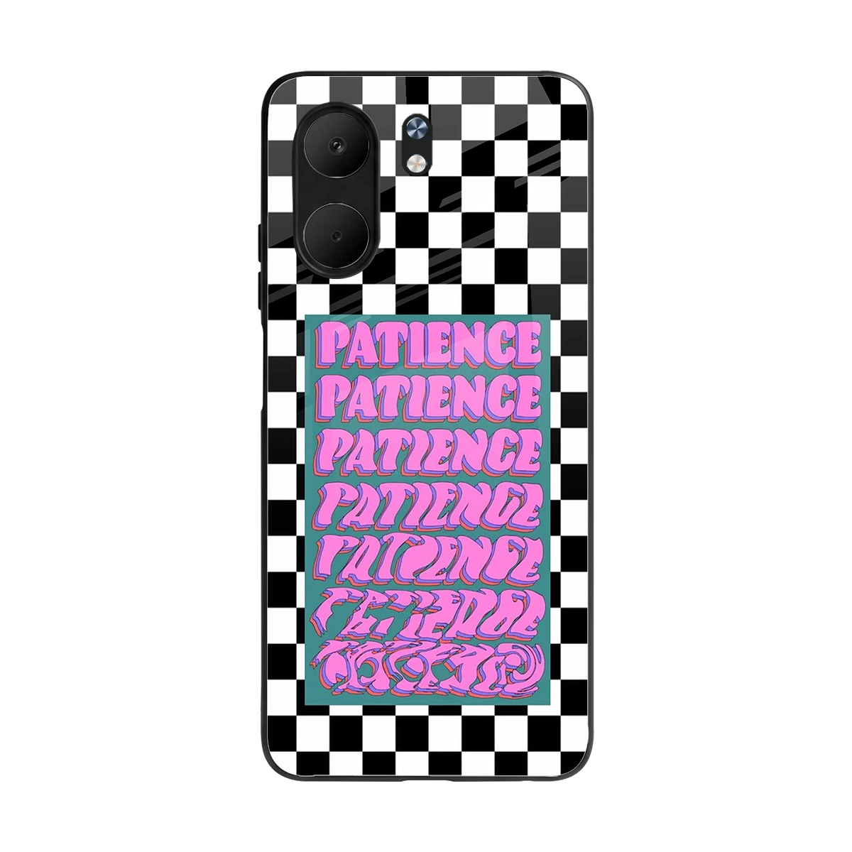 Patience Checkered back phone cover | glass case for oppo a5x 5g