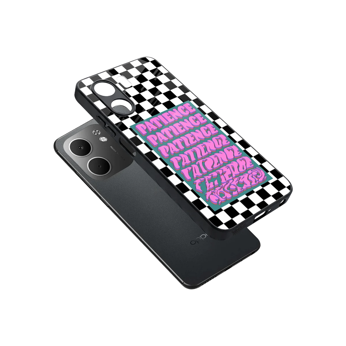 Patience Checkered sleek oppo a5x 5g cover with tempered glass back and TPU edges