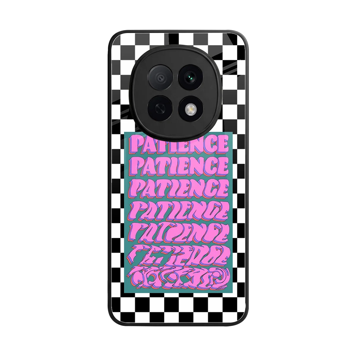 Patience Checkered back phone cover | glass case for oppo f29 pro 5g