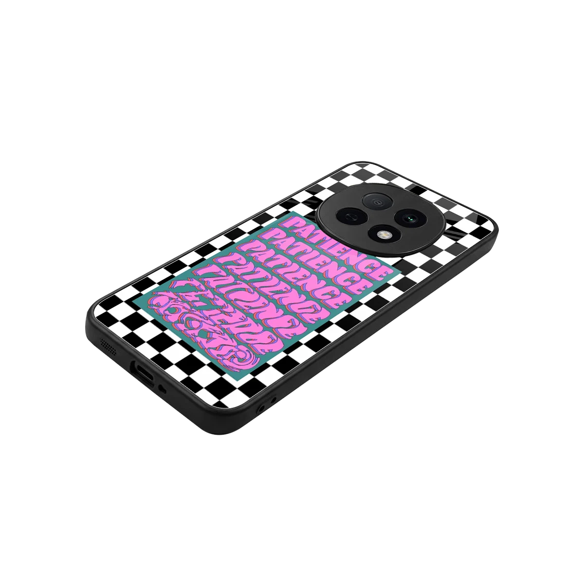 Patience Checkered stylish phone case for oppo f29 pro 5g | glossy glass and slim fit