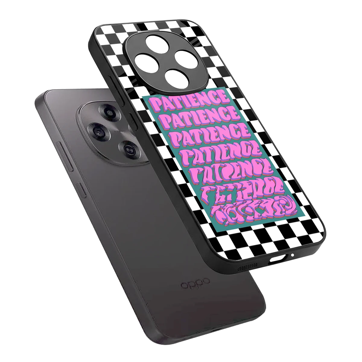Patience Checkered sleek oppo f31 pro 5g cover with tempered glass back and TPU edges