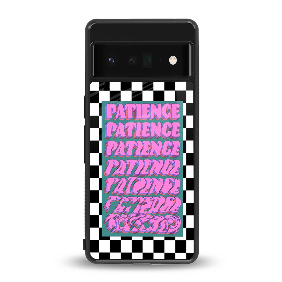 Patience Checkered back phone cover | glass case for google pixel 6 pro