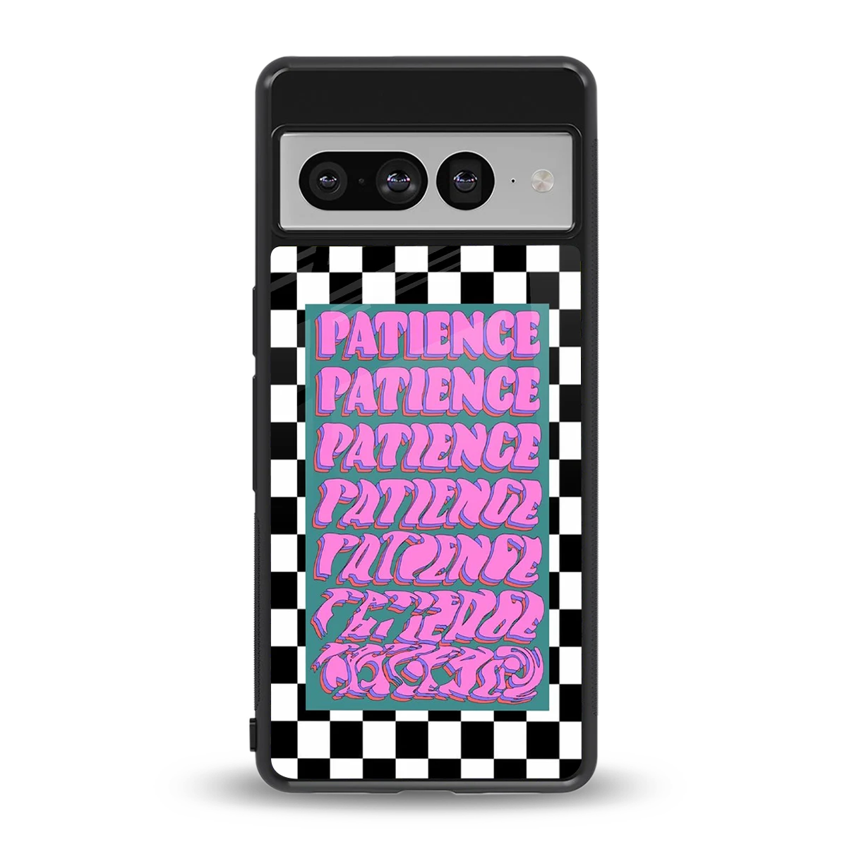 Patience Checkered back phone cover | glass case for google pixel 7 pro