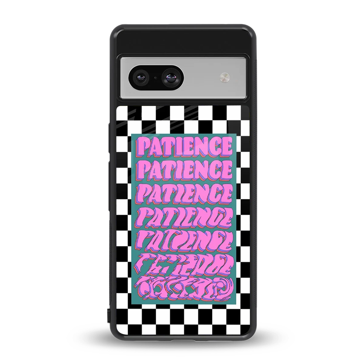 Patience Checkered back phone cover | glass case for google pixel 7