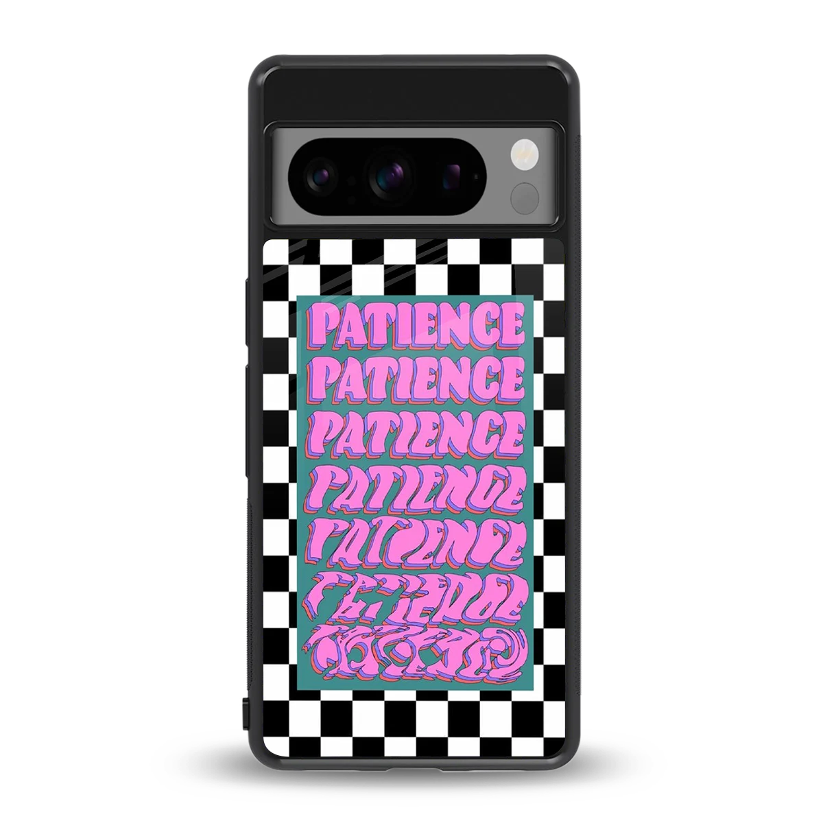 Patience Checkered back phone cover | glass case for google pixel 8 pro