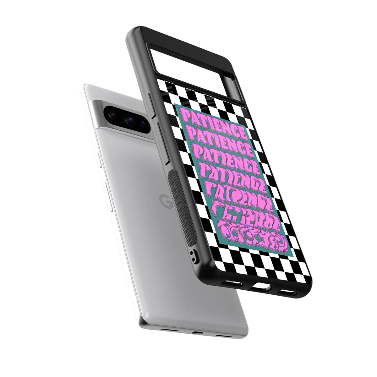 Patience Checkered sleek google pixel 8 pro cover with tempered glass back and TPU edges