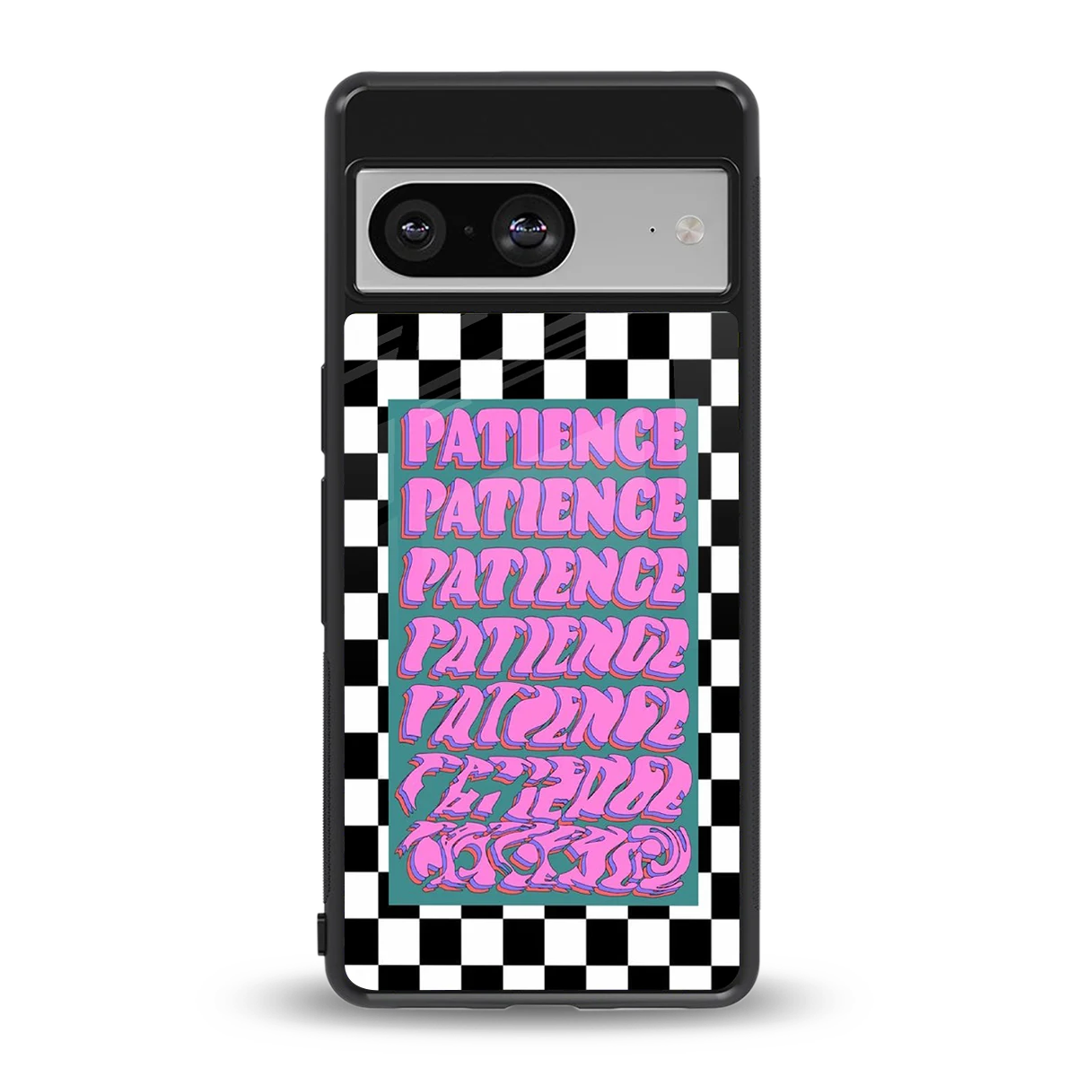 Patience Checkered back phone cover | glass case for google pixel 8
