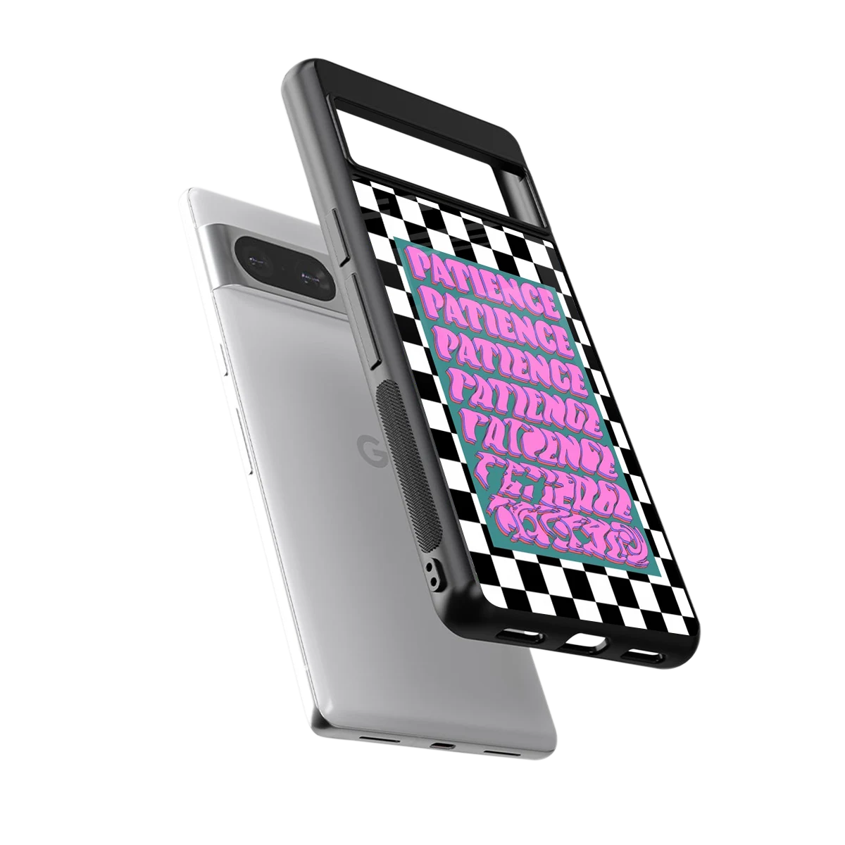 Patience Checkered sleek google pixel 8 cover with tempered glass back and TPU edges