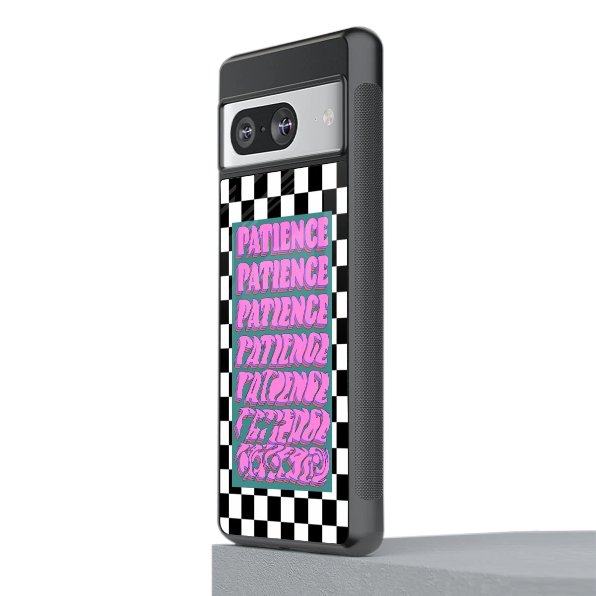 Patience Checkered stylish phone case for google pixel 8 | glossy glass and slim fit