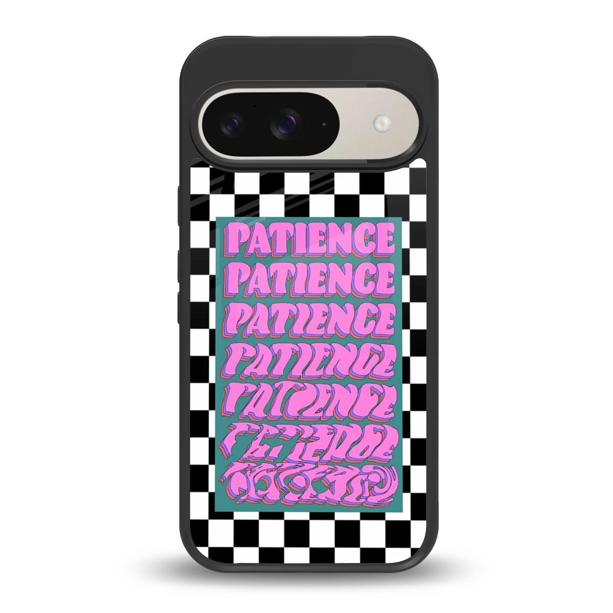 Patience Checkered back phone cover | glass case for google pixel 9