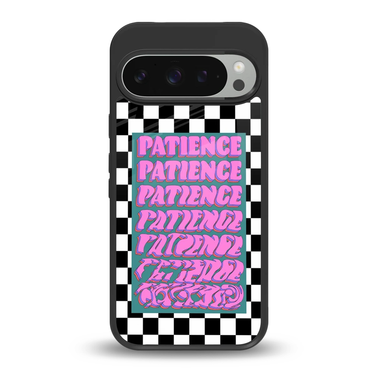 Patience Checkered back phone cover | glass case for google pixel 9 pro