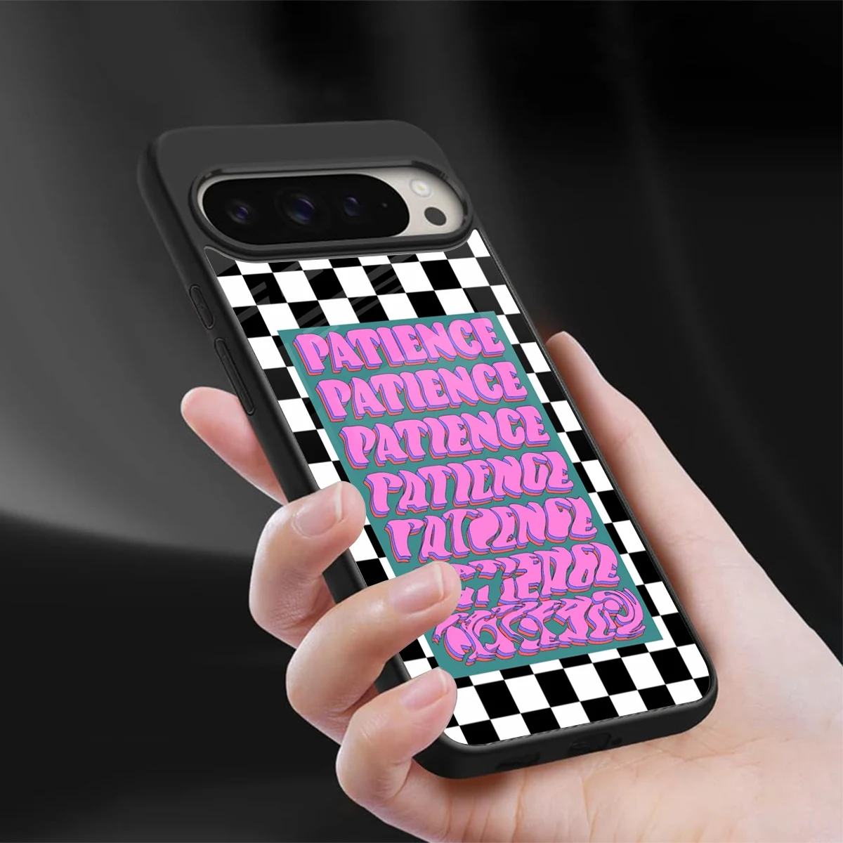 Patience Checkered sleek google pixel 9 pro cover with tempered glass back and TPU edges