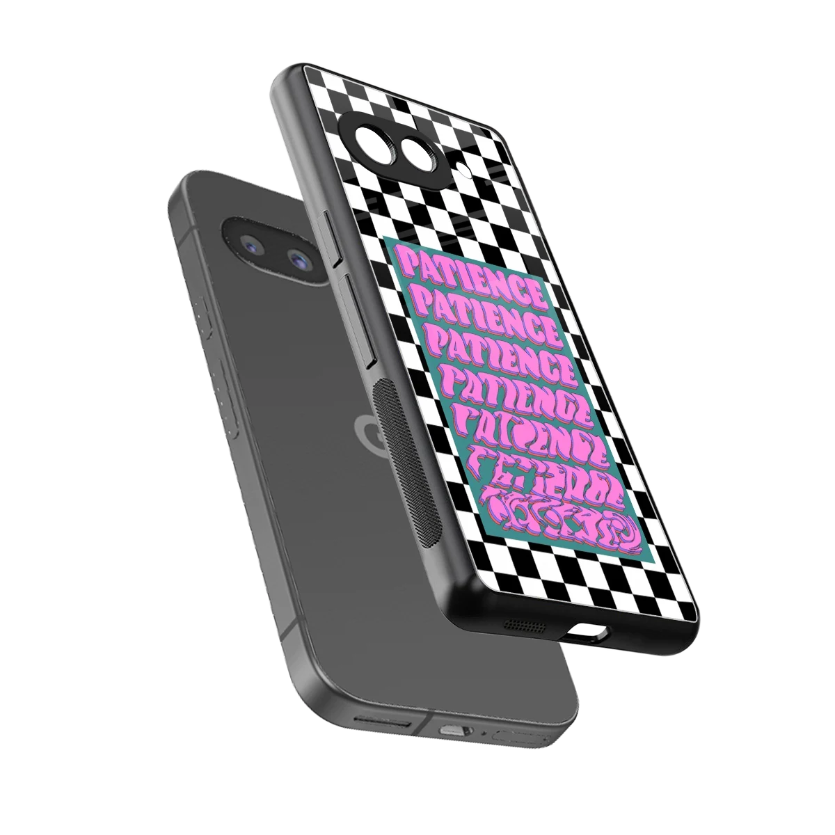 Patience Checkered sleek google pixel 10a cover with tempered glass back and TPU edges