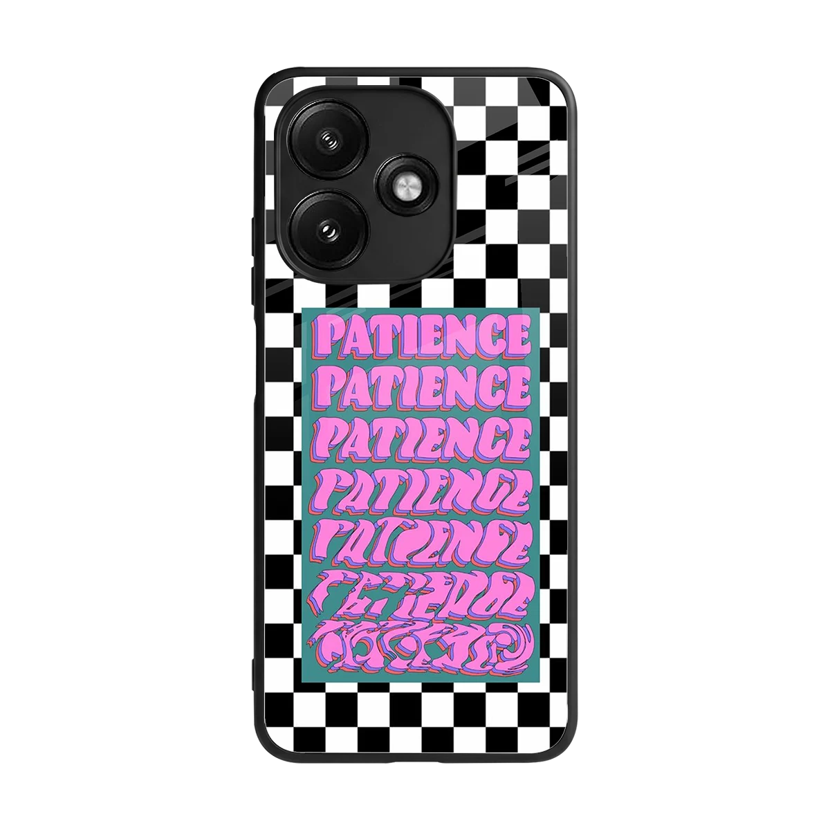 Patience Checkered back phone cover | glass case for redmi 12 5g