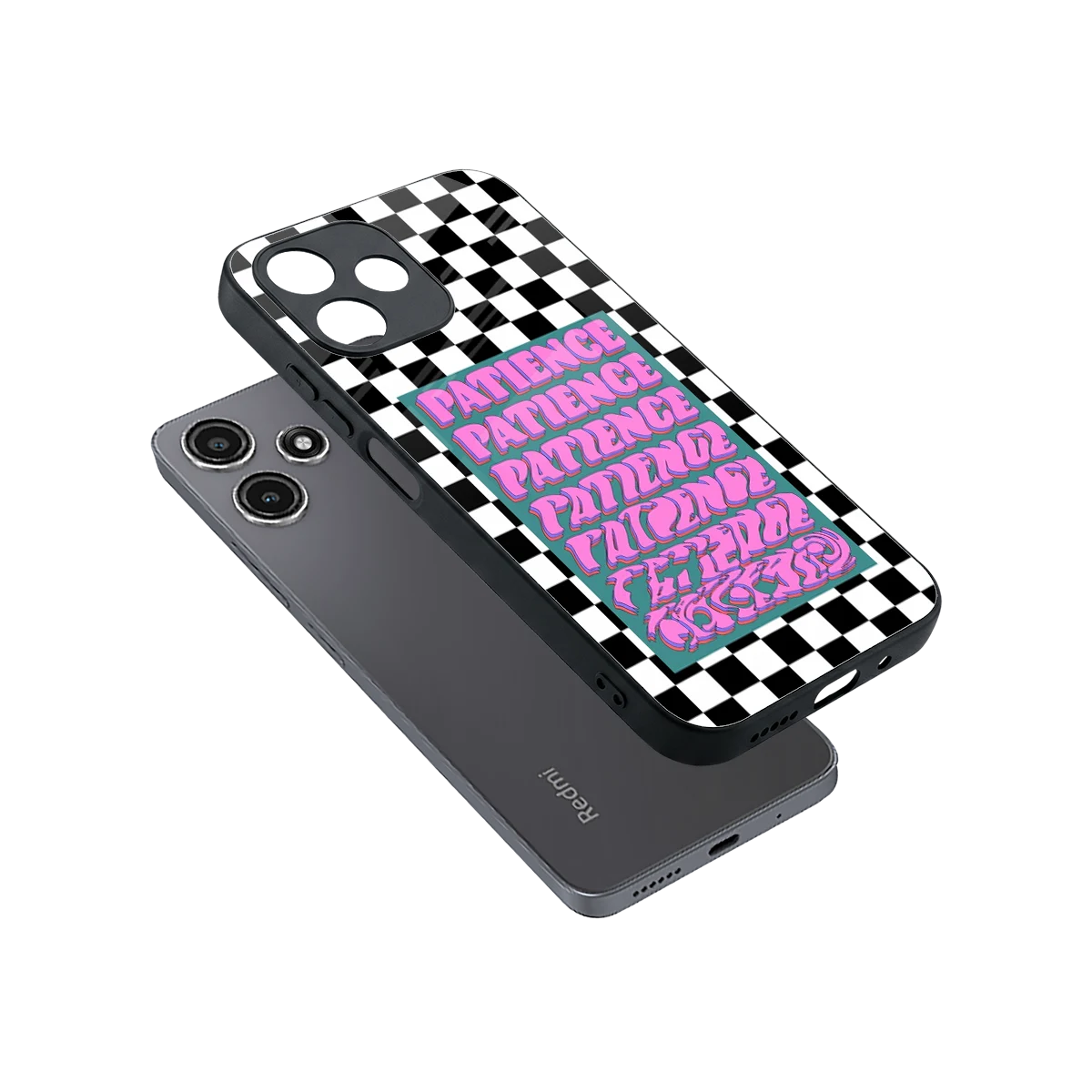 Patience Checkered sleek redmi 12 5g cover with tempered glass back and TPU edges