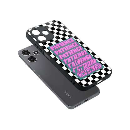 Patience Checkered sleek redmi 12 5g cover with tempered glass back and TPU edges