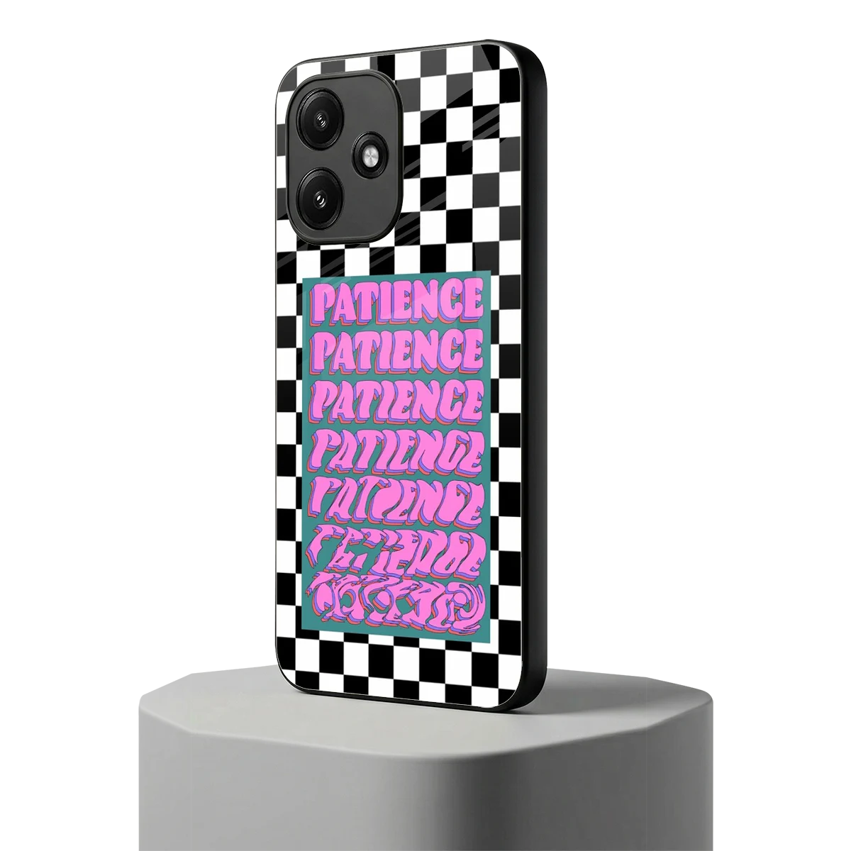 Patience Checkered redmi 12 5g mobile cover | shockproof glass phone case